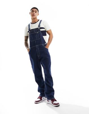 Dr Denim Billy regular fit staright leg dungarees in pebble dark retro blue