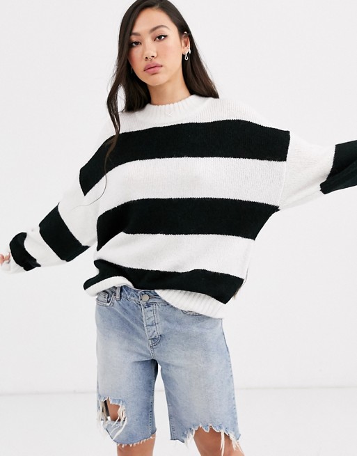 Dr Denim black stripe oversized knit with wool