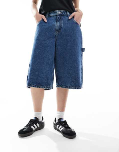Dr Denim – Bree – Niebieskie długie szorty jeansowe o luźnym kroju ze średnim stanem w stylu roboczym - view 1