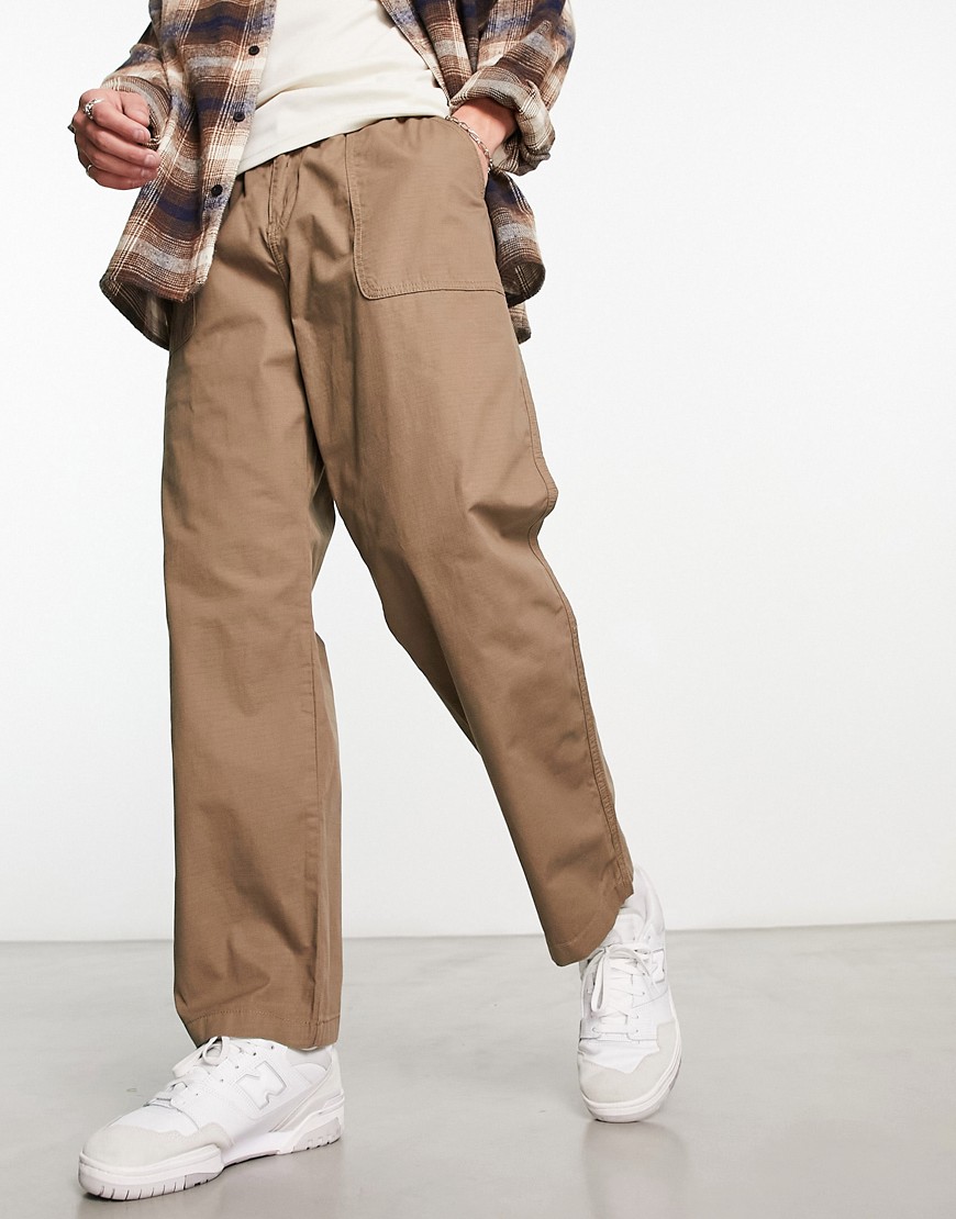Dr Denim Calder oversized wide fit ripstop trousers in brown