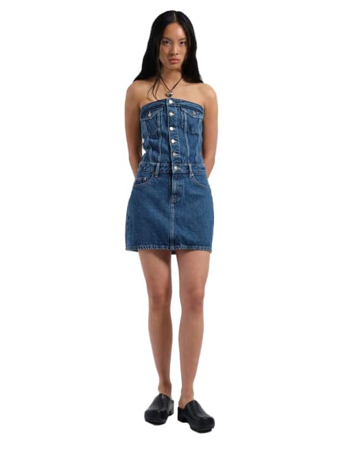 Dr Denim Carlisle strapless denim mini dress in blue, 4 of 6