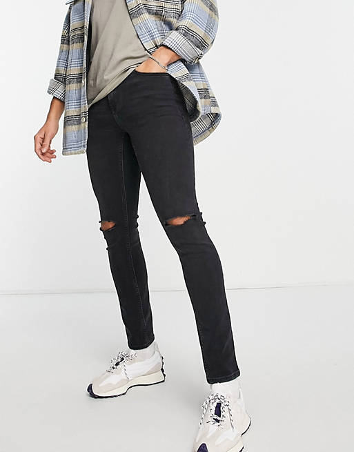 Dr Denim Chase skinny ripped jeans in washed black 