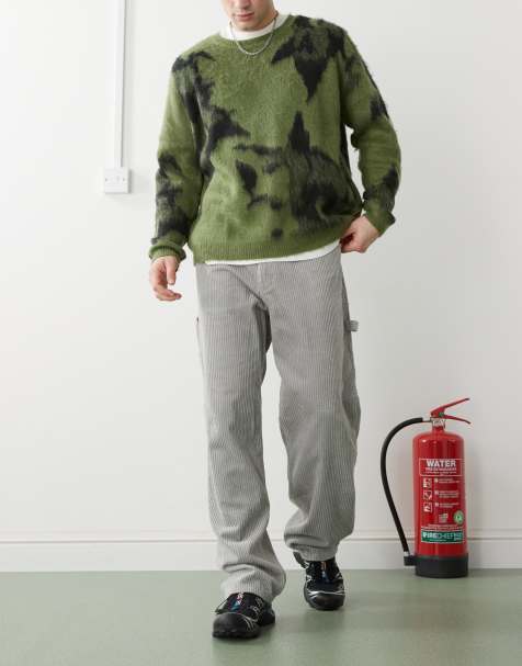 Dr Denim Colt Worker baggy fit mid waist wide leg with workwear detail in light grey cord - view 1