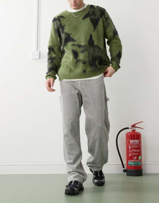 Dr Denim Colt Worker baggy fit mid waist wide leg with workwear detail in light grey cord