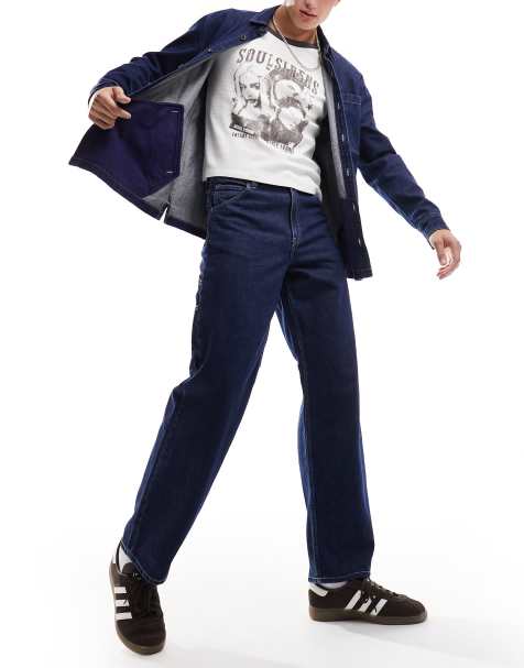 Dr Denim Colt Worker baggy fit utility cargo style pants with pockets in pebble dark retro blue - view 1