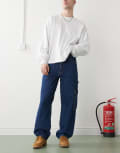[Dr Denim] Dr Denim Colt Worker Cargo baggy fit mid waist wide leg jeans with workwear detail in stream dark retro-Blue M34 Darkwash blue