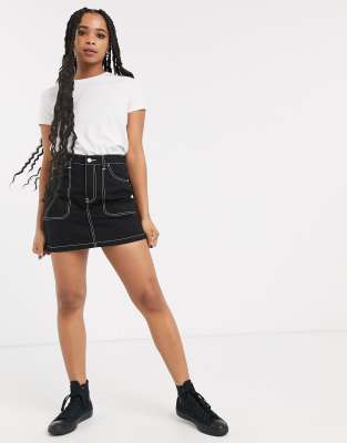 contrast stitch denim skirt