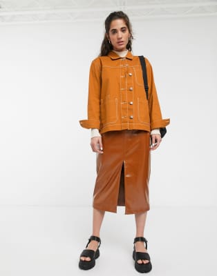 contrast stitch work jacket