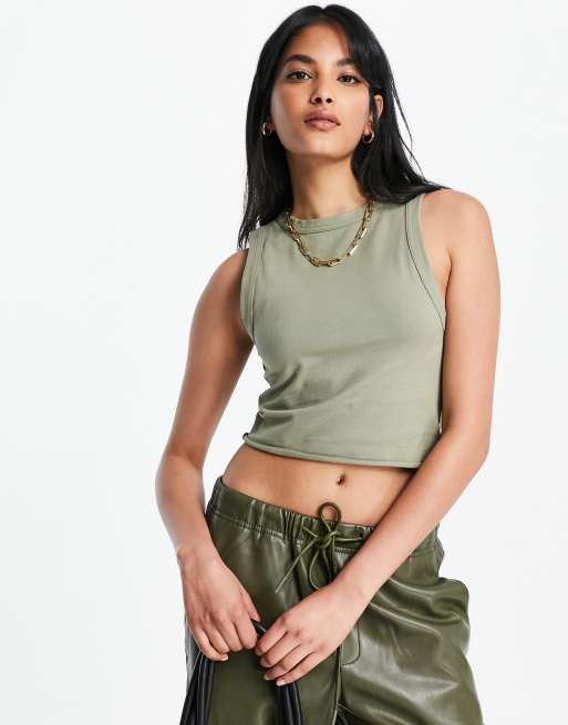 Everyday Fave Sage Green Ribbed Sleeveless Cropped Sweater Top