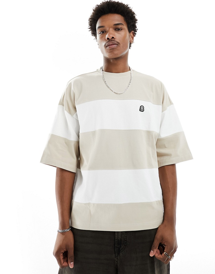 Curtis oversized fit T-shirt in pale taupe stripe-Neutral