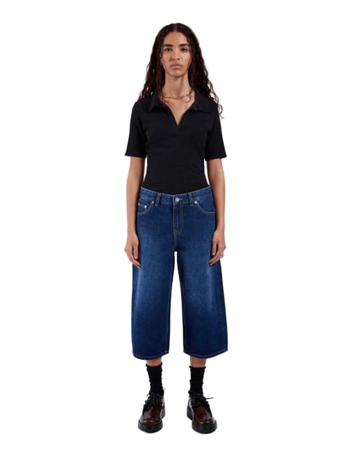 Dr Denim Dace mid wide capri jeans in blue, 6 of 7