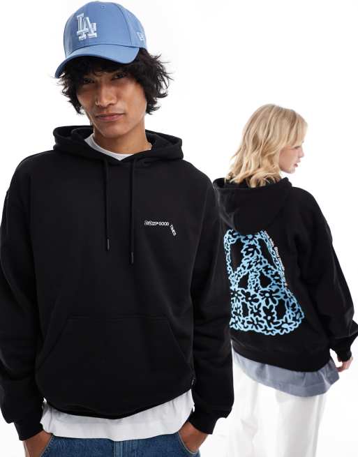 Dr Denim – Damien – Locker geschnittener Unisex-Kapuzenpullover aus schwerem, gebürstetem Material mit DD-Peace-Grafikprint am Rücken