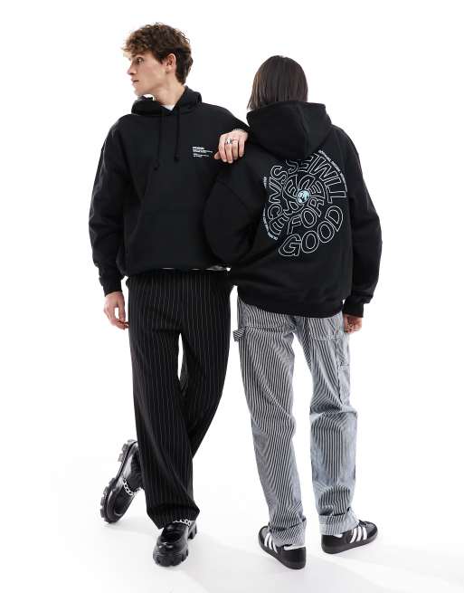 Dr Denim - Damien - Uniseks hoodie van zware stof met 'Good times since forever' print op de achterkant in zwart