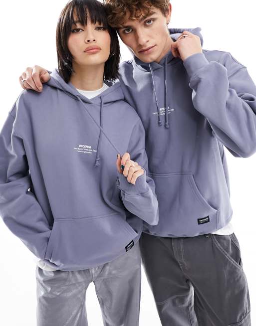Dr Denim - Damien - Uniseks hoodie van zware stof met logo op de voorkant in lavendelblauw graniet 