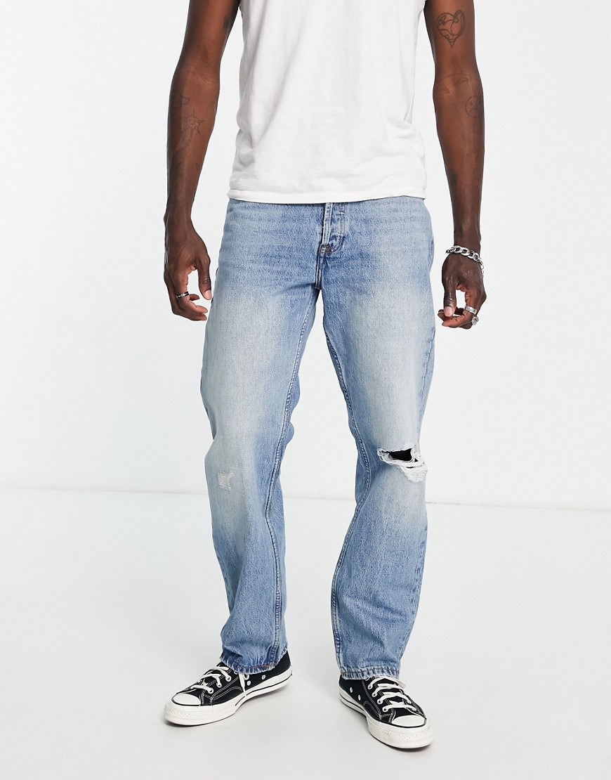 Dr Denim dash straight fit distressed jeans in light blue wash