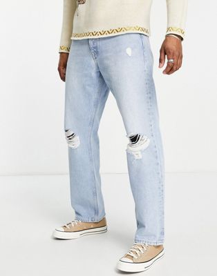 Dr Denim Dash straight jeans in light wash with knee rips