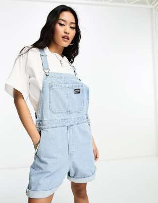 Dr Denim denim short dungarees in light blue