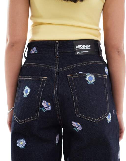Dr Denim Donna baggy boyfriend jeans with flower embroidery, 4 of 5