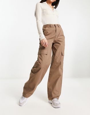 Dr Denim Donna cargo trousers in brown - ASOS Price Checker
