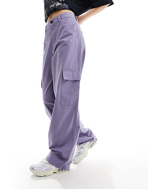 Dr Denim Donna Cargo wide straight fit cargo pants in lavender blue granite  | ASOS