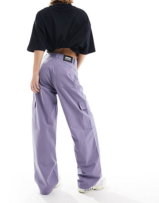 Dr Denim Donna Cargo wide straight fit cargo pants in lavender blue granite  | ASOS