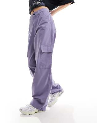 Dr Denim Dr Denim Donna Cargo wide straight fit cargo trousers in lavendar blue granite-Purple