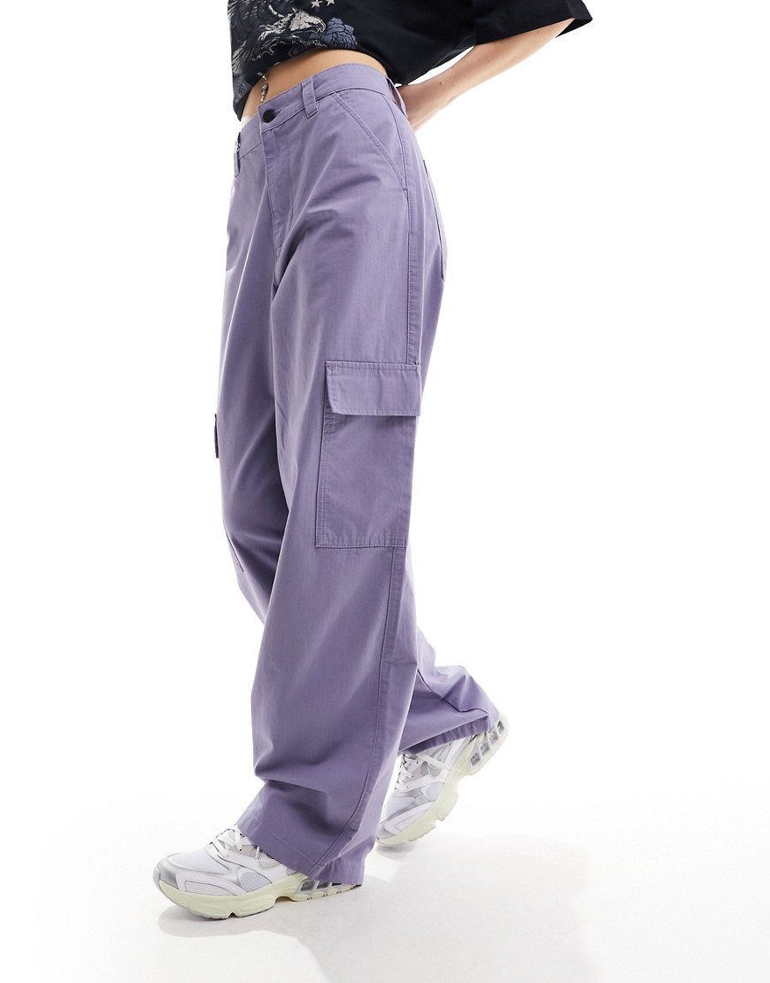 Dr Denim Donna Cargo wide straight fit cargo trousers in lavendar blue granite-Purple