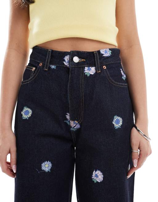 Blue Jeans Jeans A Fiori Jeans Denim Chiaro Ricamo Fiori