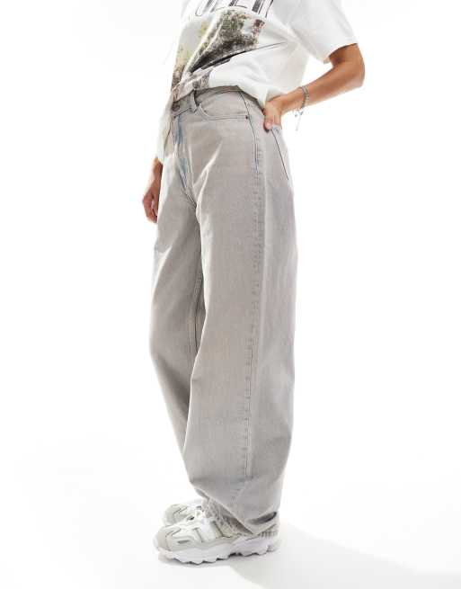 Dr Denim – Donna – Niebieskie jeansy baggy o kroju boyfriend z efektem jasnobrzoskwiniowego przebarwienia