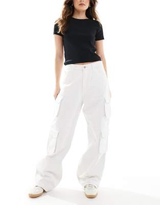 Dr Denim - Donna - Pantalon droit large décontracté à multiples poches cargo - Blanc