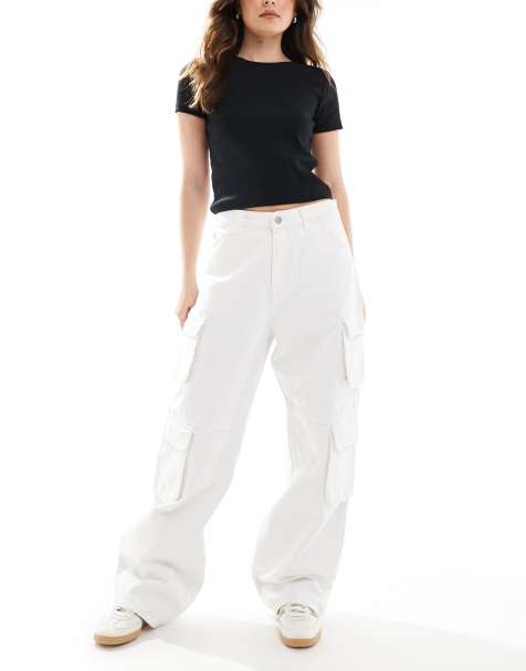 Dr Denim - Donna - Pantalon droit large décontracté à multiples poches cargo - Blanc - view 1