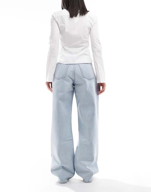 Dr Denim Donna relaxed fit baggy boyfriend jeans in stream light blue wash with liquid coating