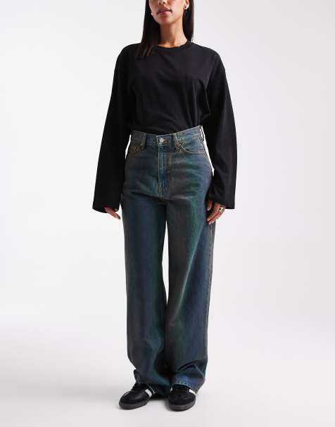 Dr Denim Donna relaxed fit wide straight leg jeans in multi stream darkwash blue - view 1