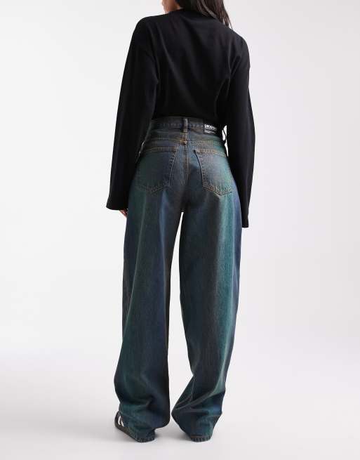 Dr Denim Donna relaxed fit wide straight leg jeans in multi stream darkwash blue, 2 of 5