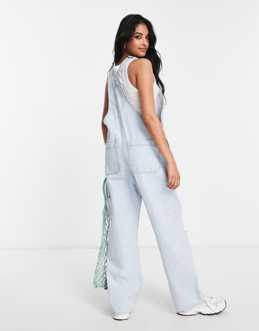 Dr Denim dungarees with ripped knees in light blue wash ASOS