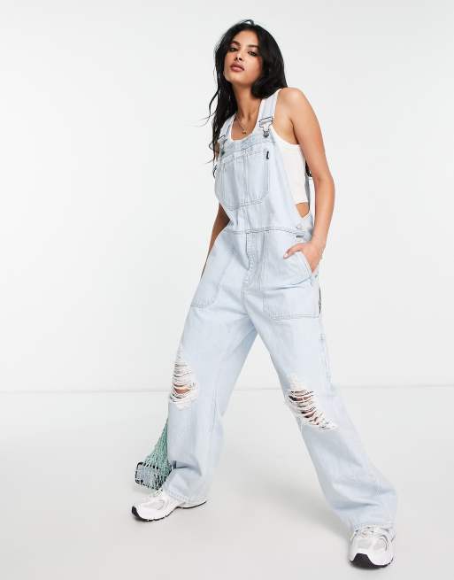 Dr Denim dungarees with ripped in light blue wash ASOS