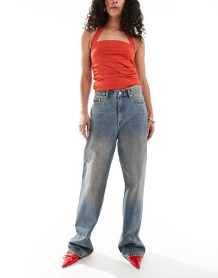 Dr. Denim - Echo - Jeans in Peach-Waschung mit Zierrissen und normalem, geradem Schnitt-Blau