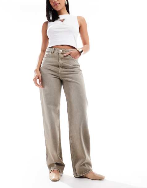 Dr Denim – Echo – Jeans mit geradem Schnitt mit Used-Optik in Haferbeige-Braun - view 1
