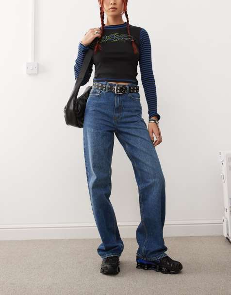 Dr Denim Echo regular fit straight leg in mid blue stone with spray - view 1