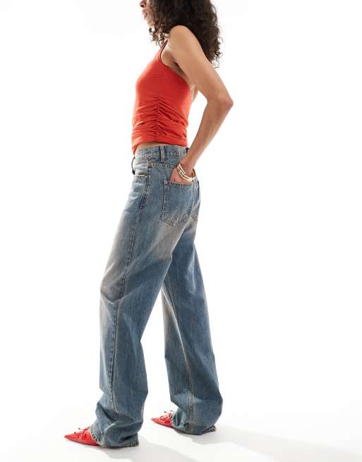 Dr Denim Echo regular fit straight leg in stray sky/peach distressed wash, 3 of 5