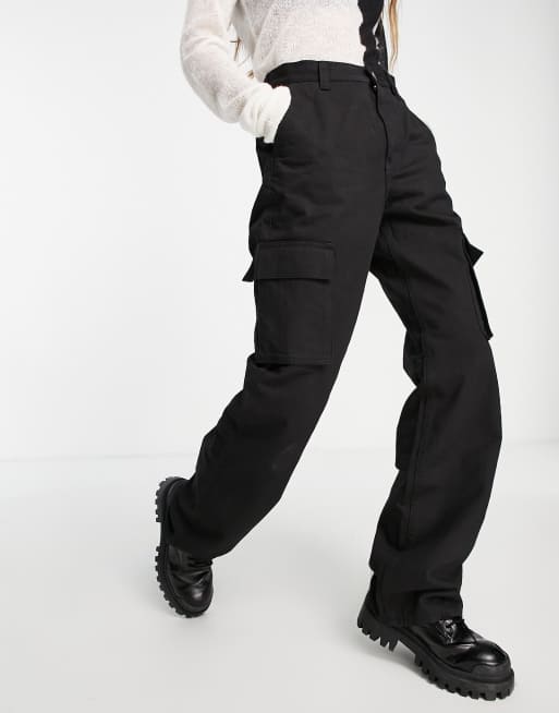 Dr Denim Echo sky high wide leg cargo pants in black