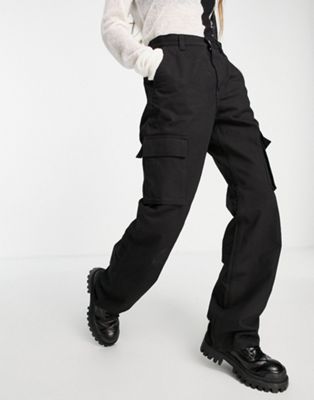 Dr Denim Echo sky high wide leg cargo trousers in black
