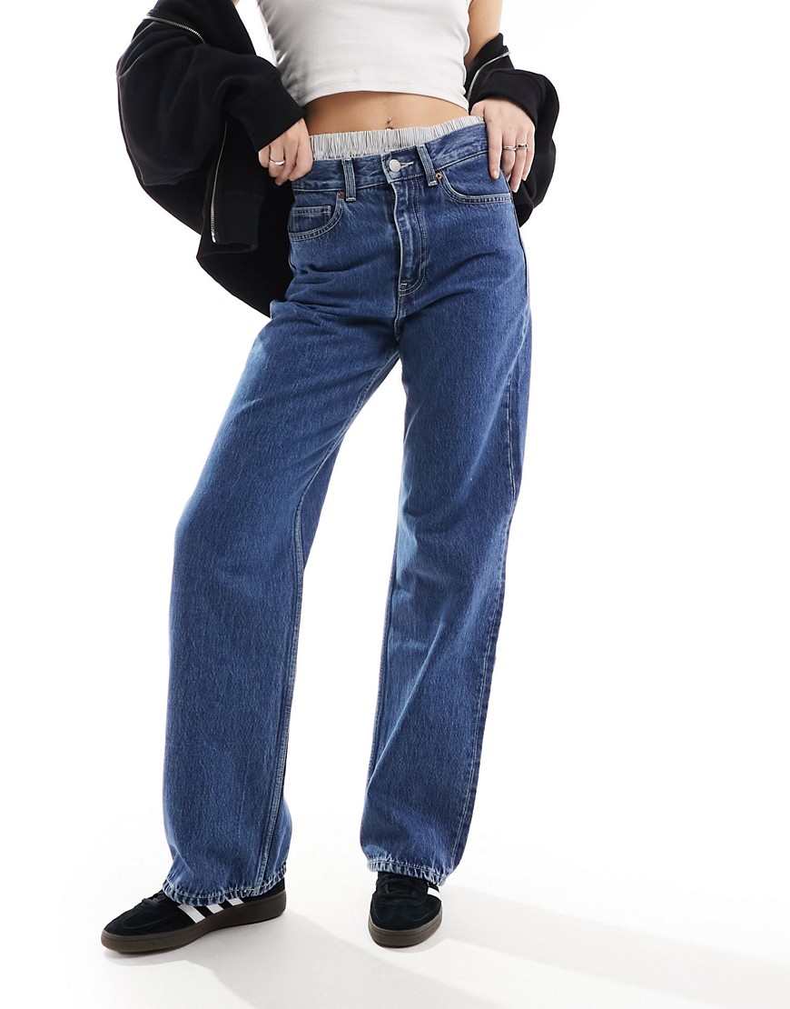 Dr Denim Echo Straight Leg Jeans In Steam Mid Retro-blue