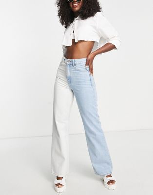 Dr Denim Echo straight leg jeans in two tone white and blue