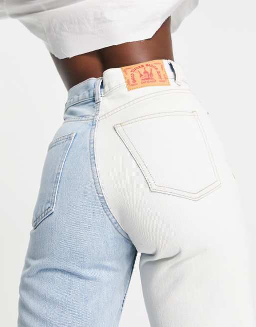 Half white hot sale half blue jeans