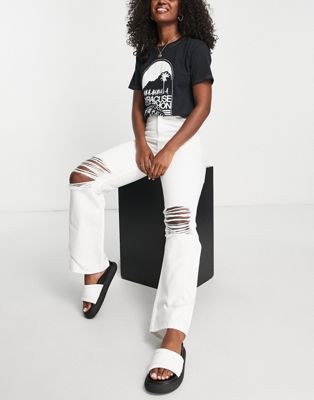 Dr Denim Echo straight leg jeans with knee rips in white
