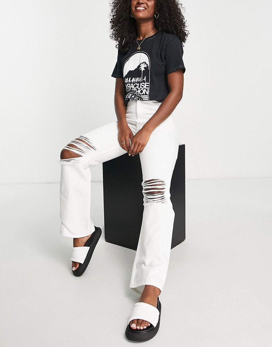 Dr Denim Echo straight leg jeans with knee rips in white