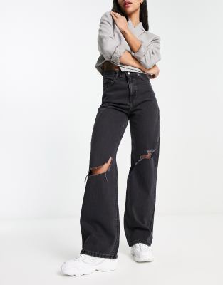 Dr Denim Echo straight leg jeans with rips in black