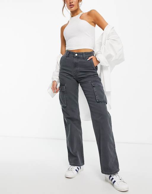 Dr Denim Echo utility wide leg pants in washed black | ASOS