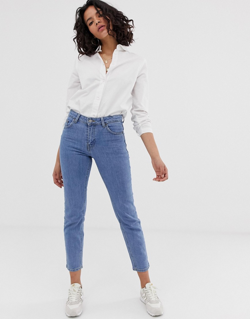 Dr Denim – Edie – Ankellånga jeans med hög midja i smal passform-Blå
